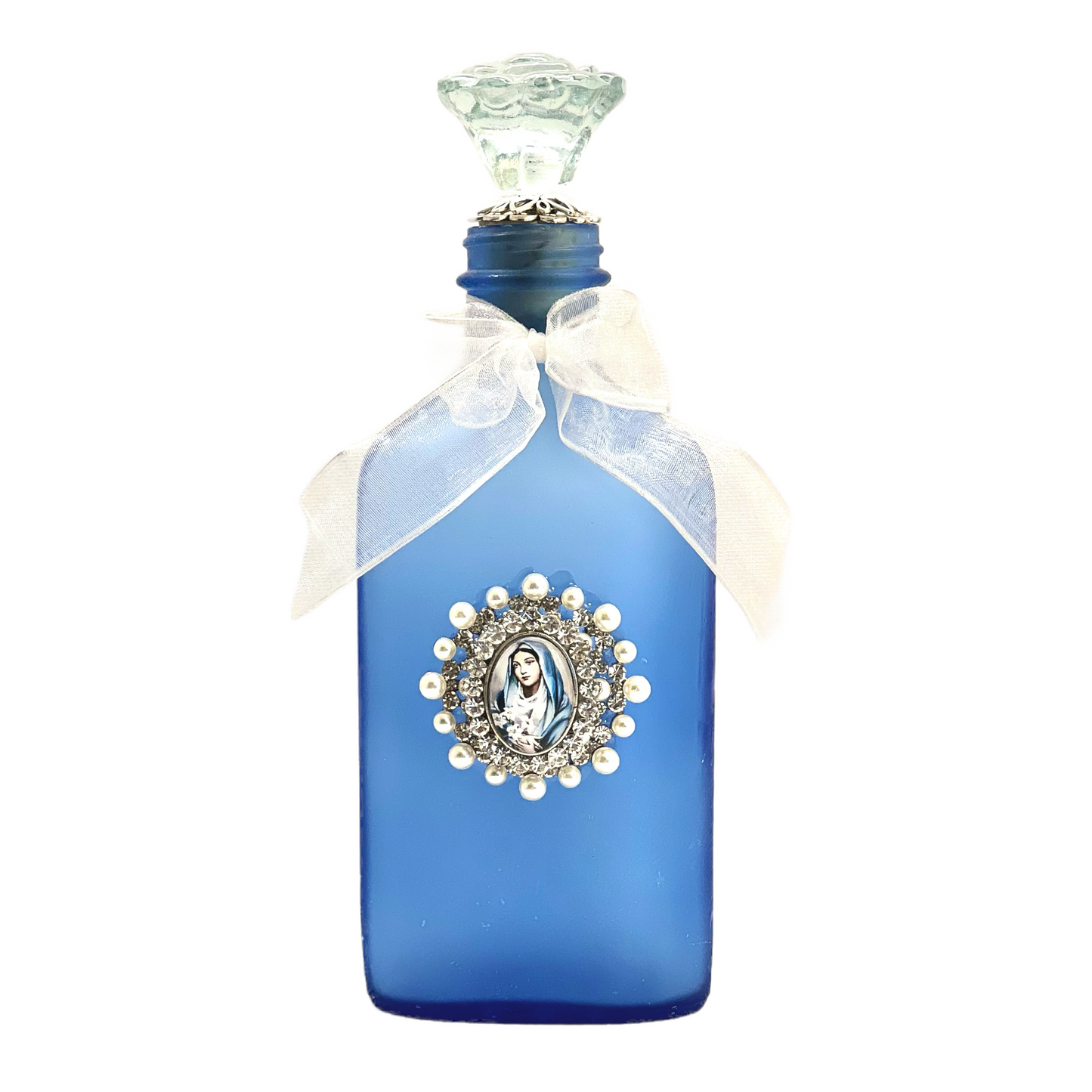 Blessed Virgin Mary Holy Water Bottle, Extra Large, Light Cobalt Blue