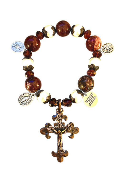 Copper Crucifix & Hammered Cross Door Blessing, Red Jasper & Beige Pearl