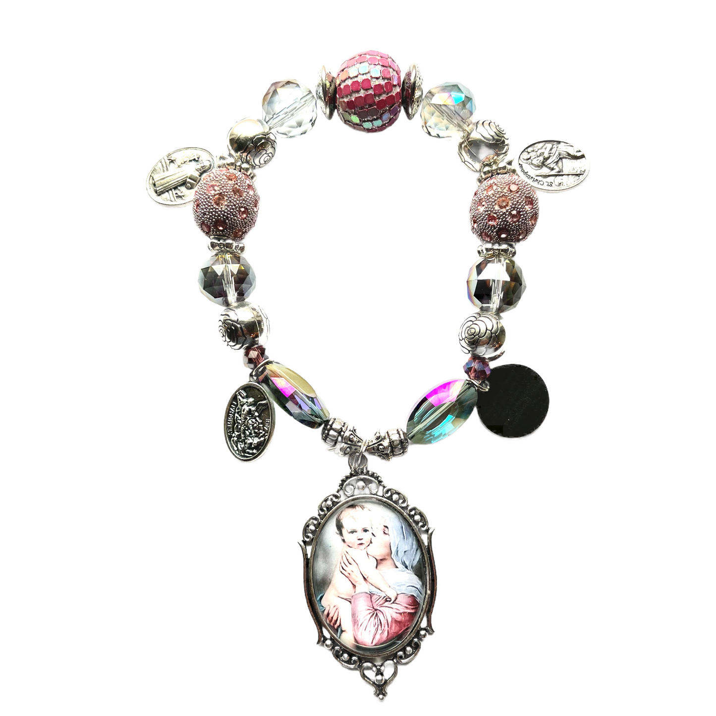 Our Lady with Infant Jesus Door Blessing, Lilac Mixed Beads