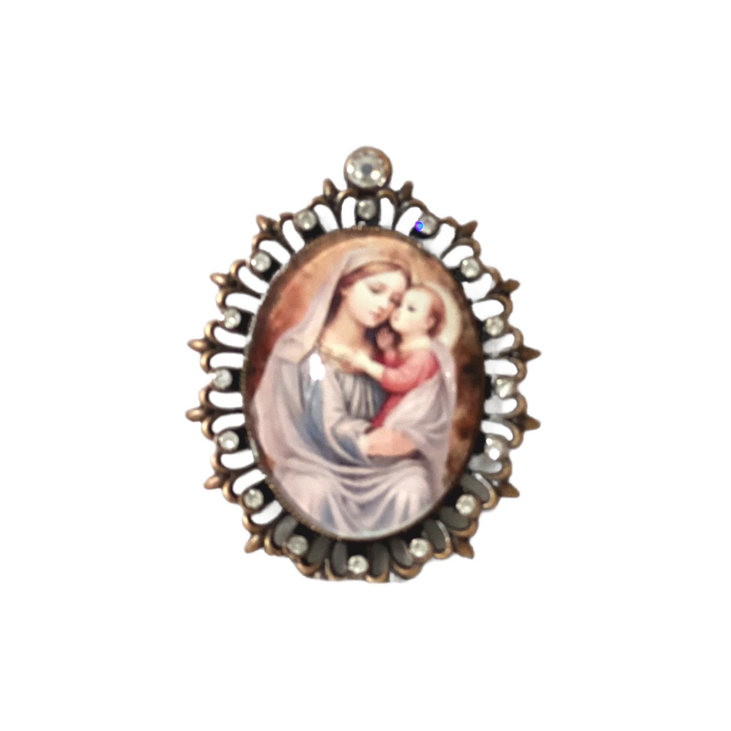 Blessed Mother & Infant Jesus Magnet, Copper & Crystal