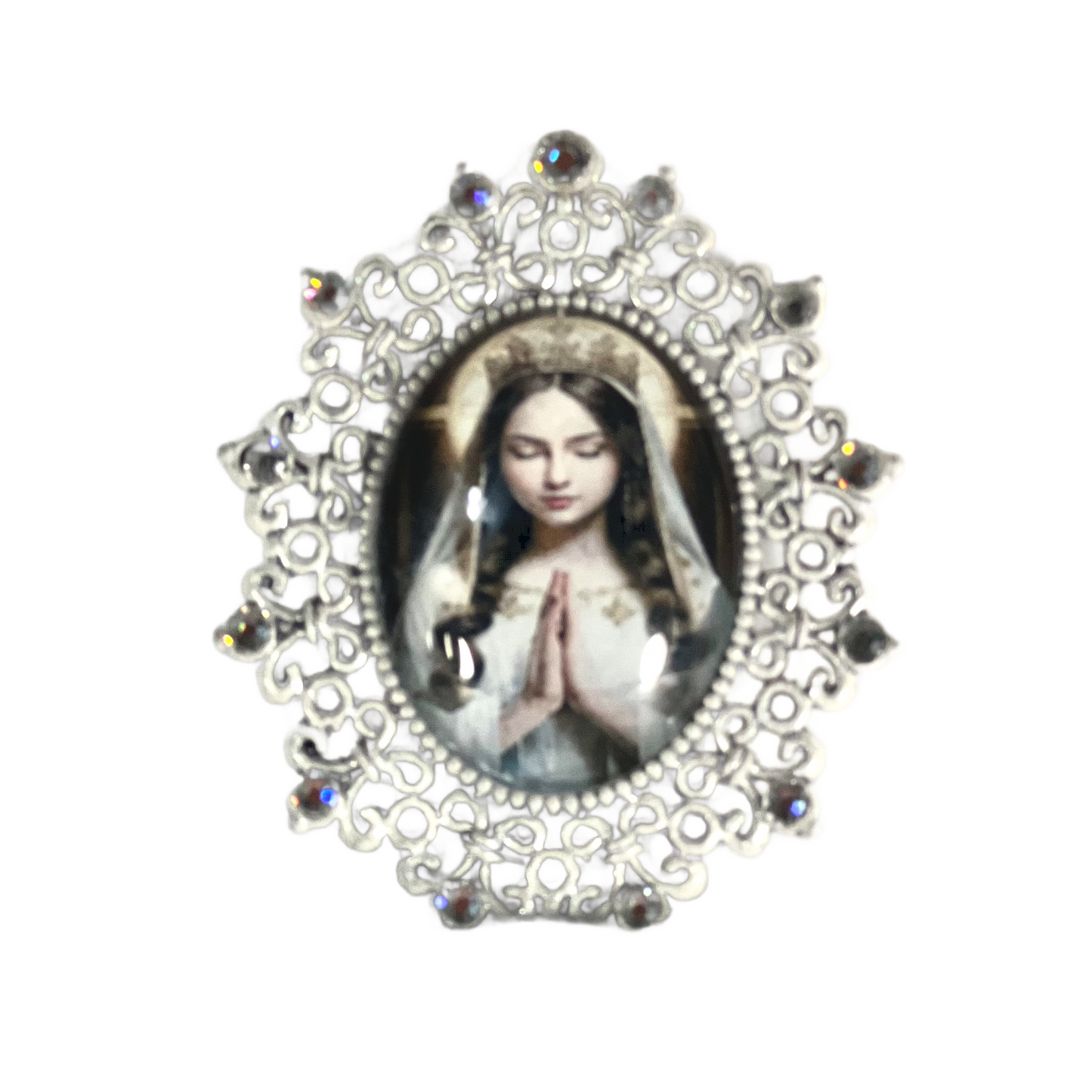 Blessed Virgin Mary Child Magnet, White & Silver