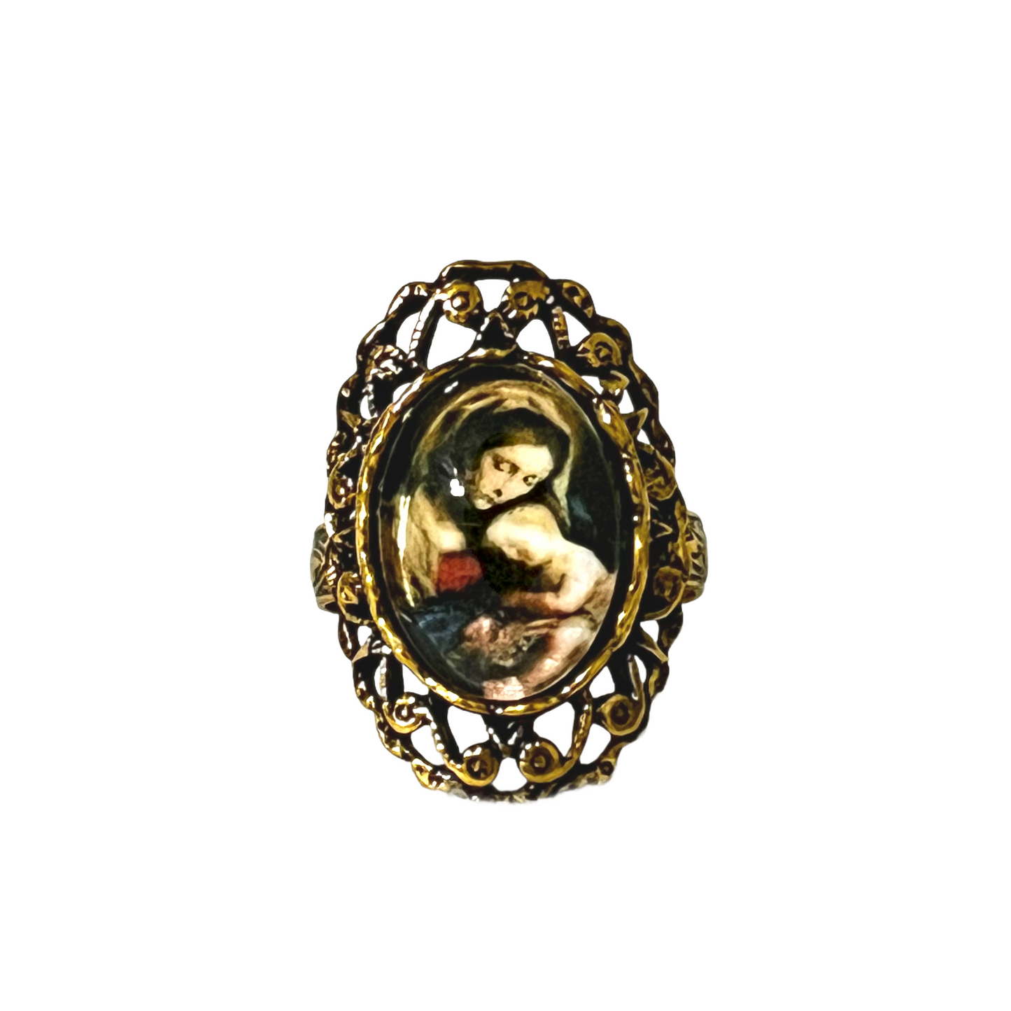 Madonna & Child Ring, Gold Finish, Oval