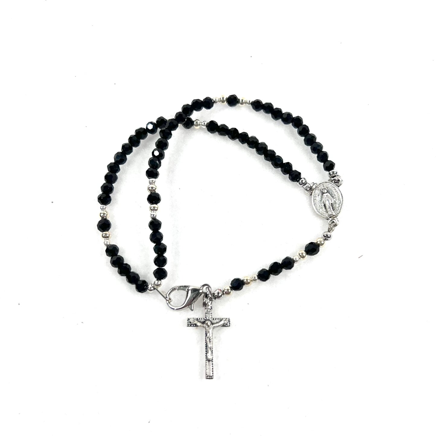 Miraculous Medal Rosary Bracelet, Black & Silver