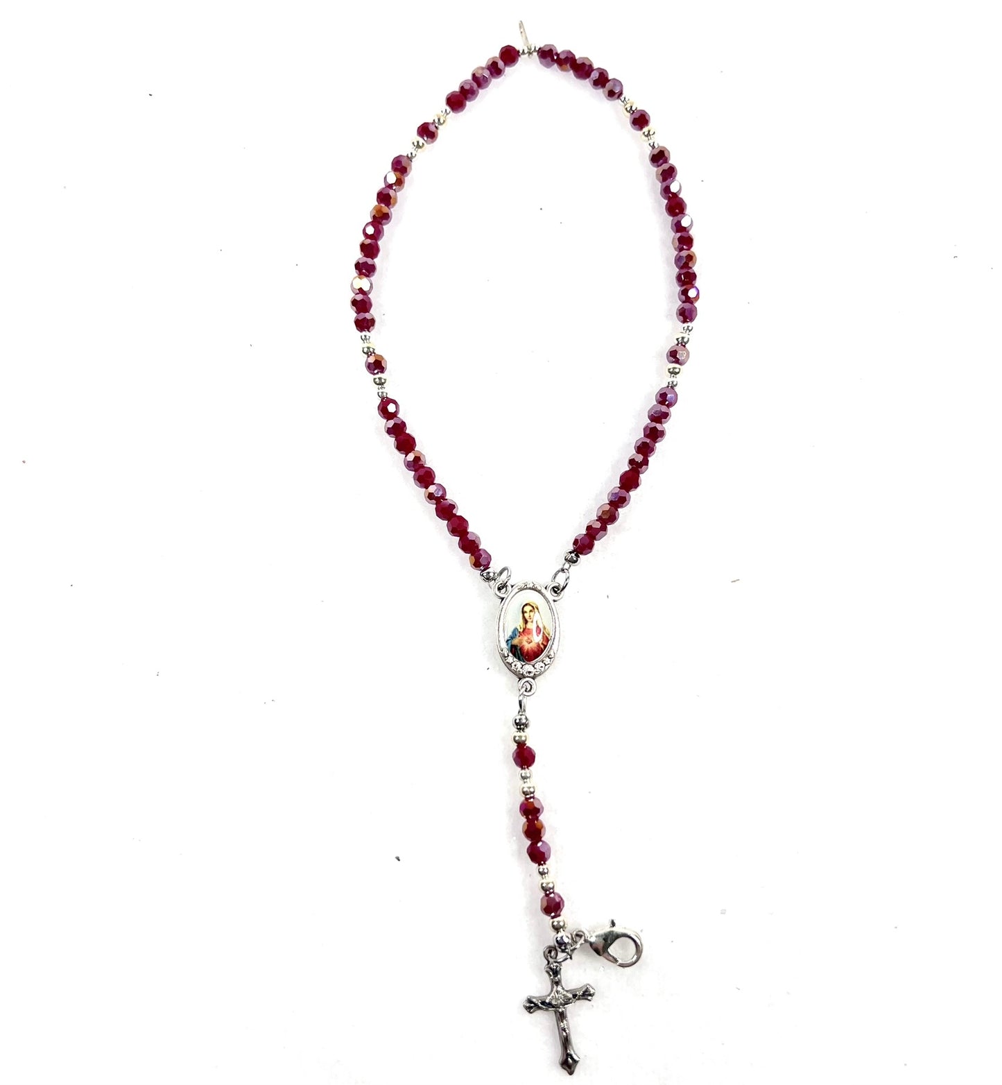 Immaculate Heart of Mary Rosary Bracelet, Red & Silver