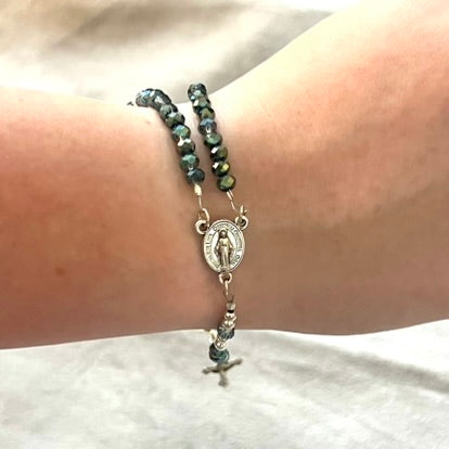 Miraculous Medal Rosary Bracelet, Silver & Blue