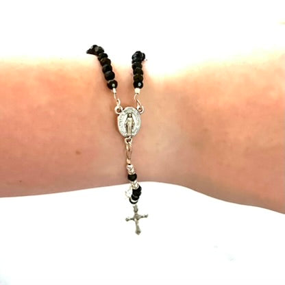 Miraculous Medal Rosary Bracelet, Black & Silver