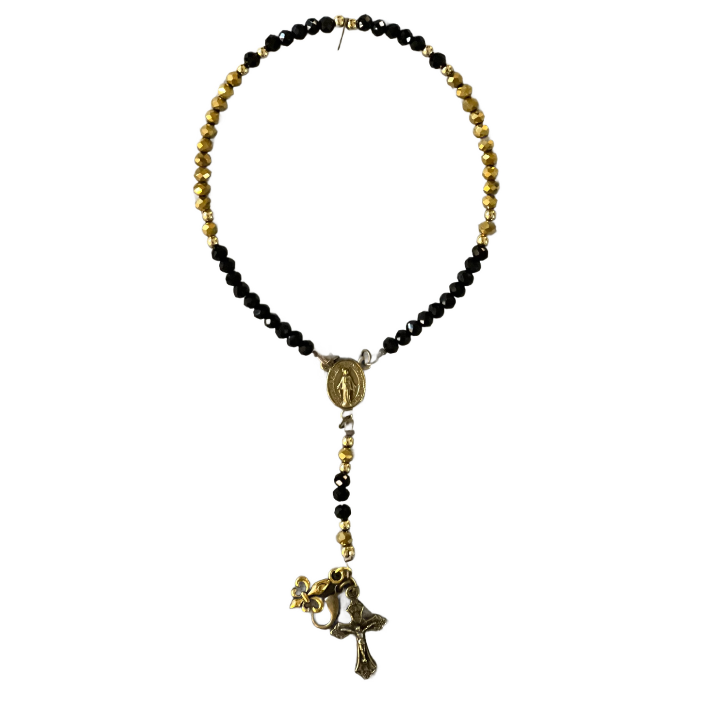 Miraculous Medal Rosary Bracelet, Purple & Gold