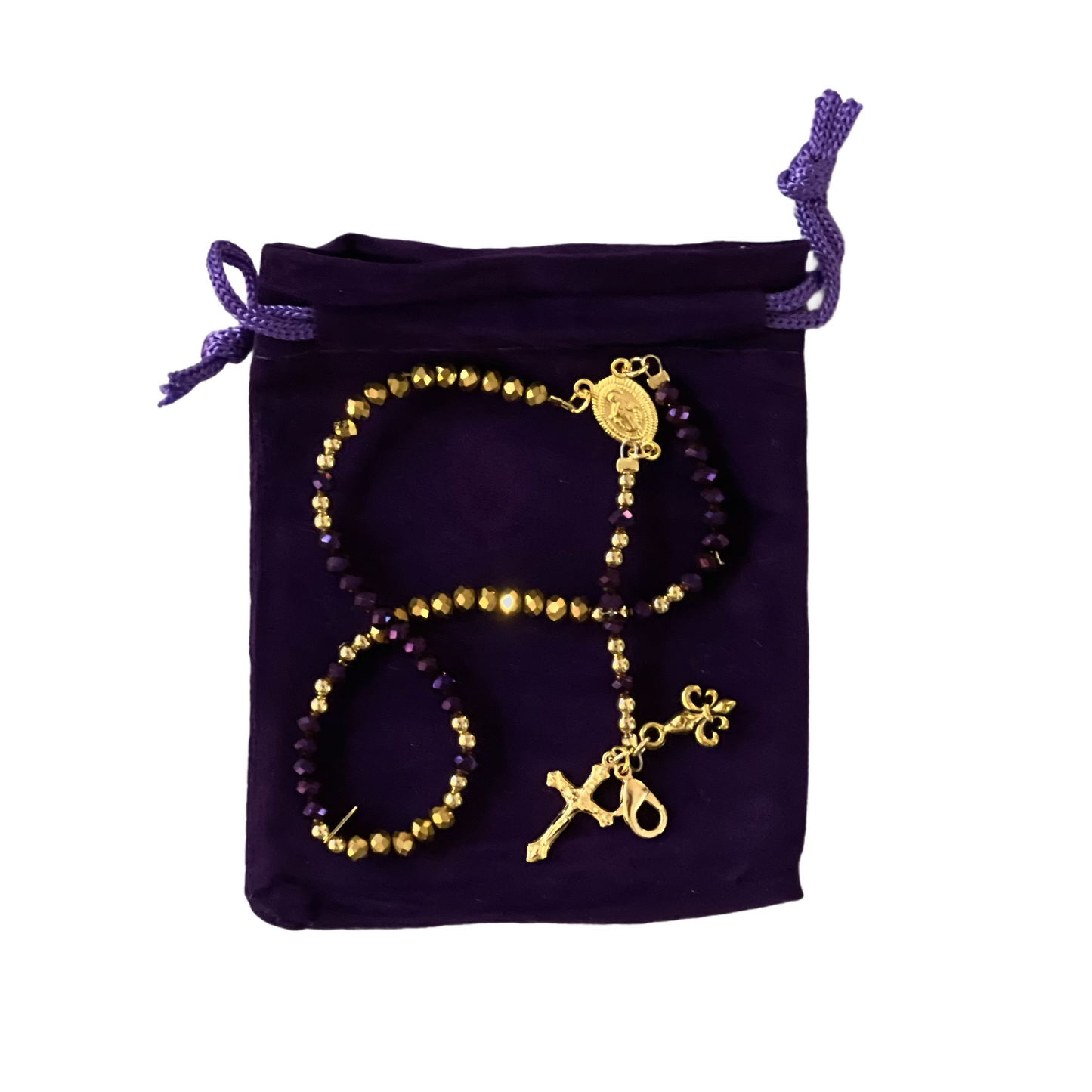 Miraculous Medal Rosary Bracelet, Purple & Gold