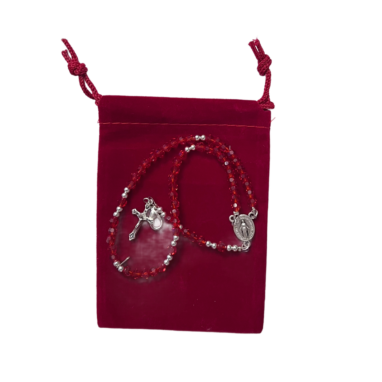 Immaculate Heart of Mary Rosary Bracelet, Red & Silver