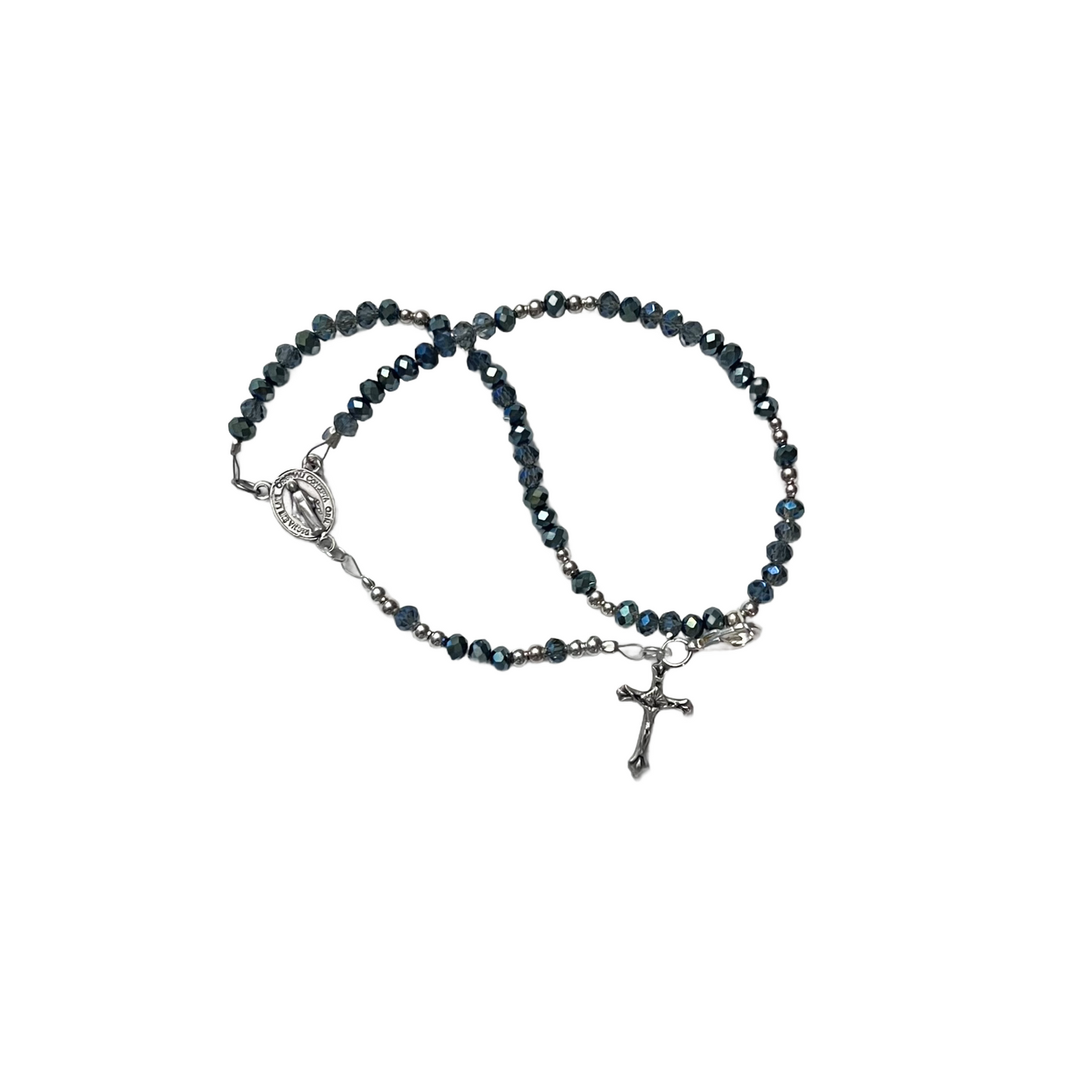 Miraculous Medal Rosary Bracelet, Silver & Blue