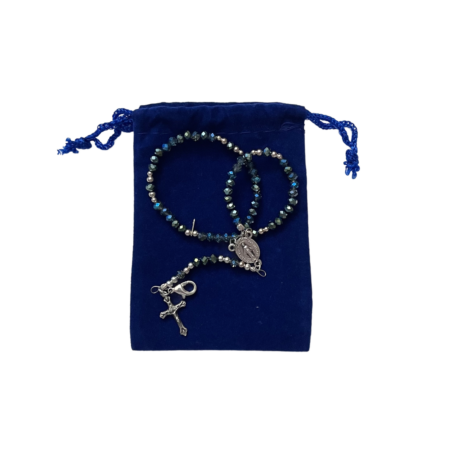 Marian Auspice Rosary Bracelet, Light Blue & Bronze
