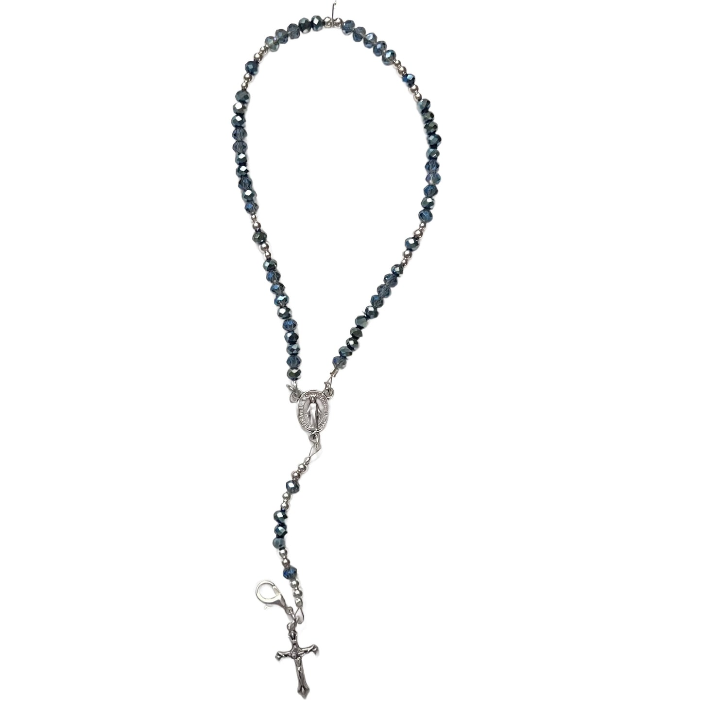 Miraculous Medal Rosary Bracelet, Silver & Blue