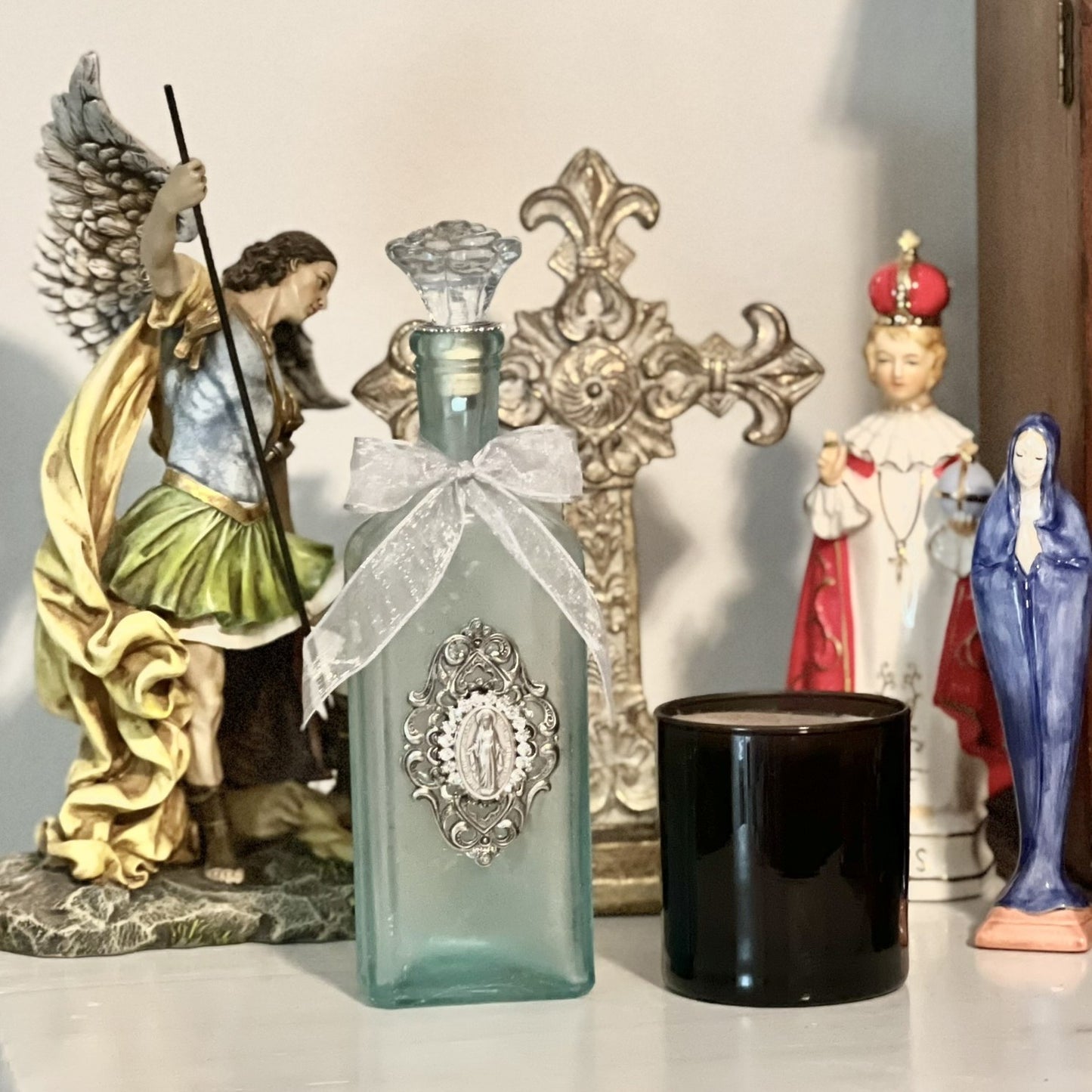 Miraculous Medal Holy Water Bottle, Apothecary, Silver & Crystal
