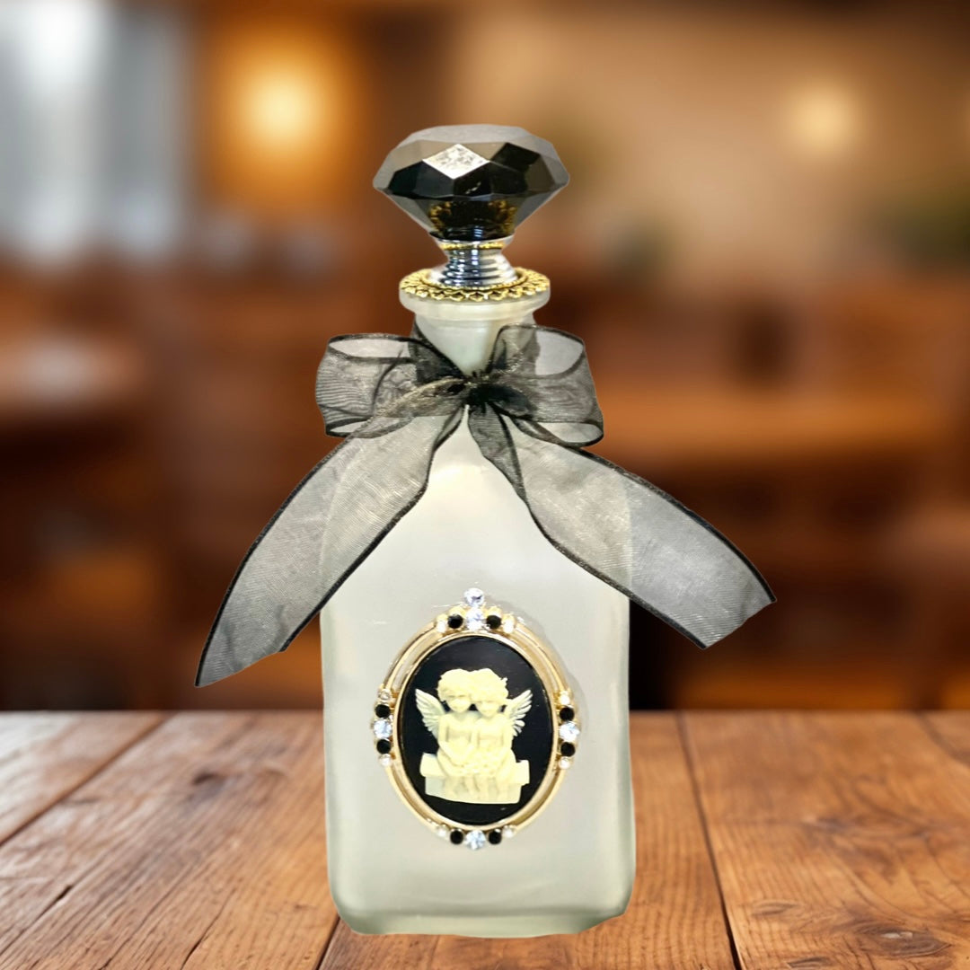 Cherubs Holy Water Bottle, Black & Gold, Large