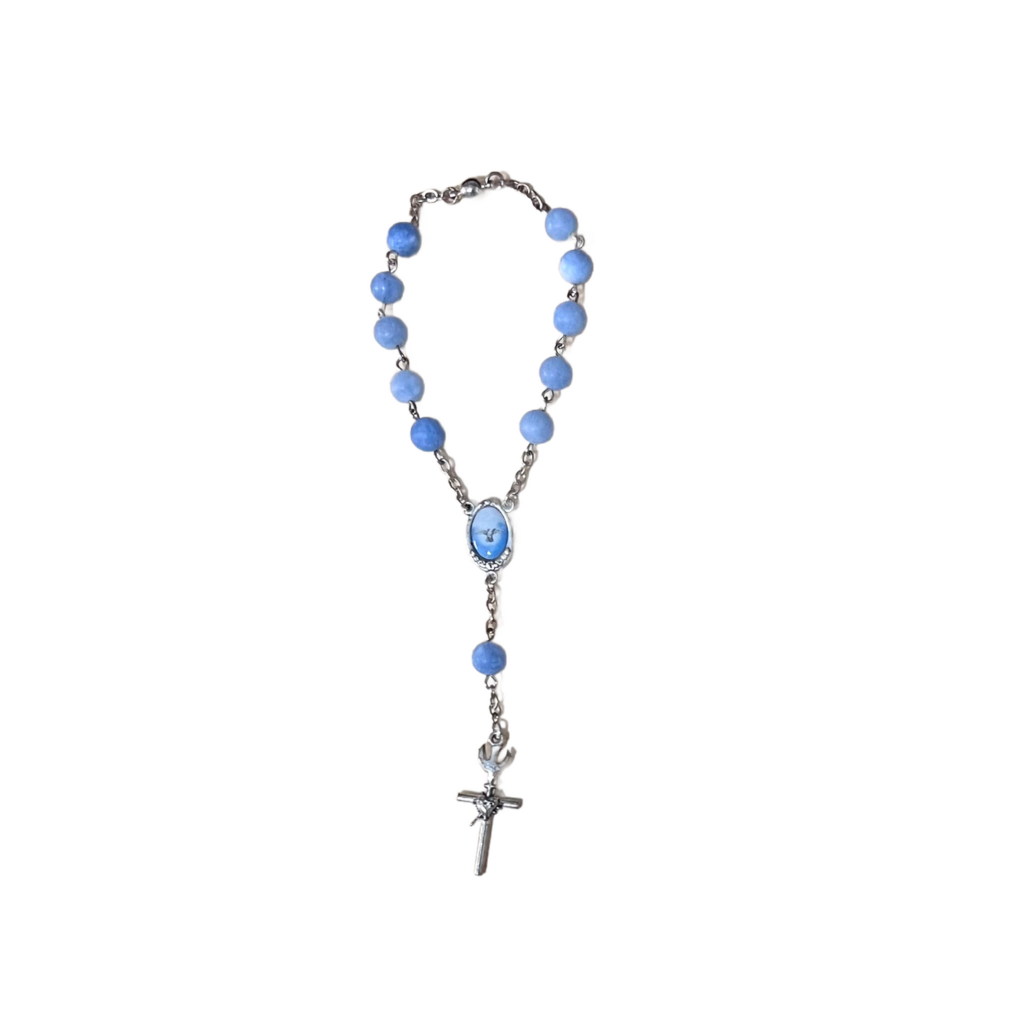 Light Blue Stone & Silver Car Rosary