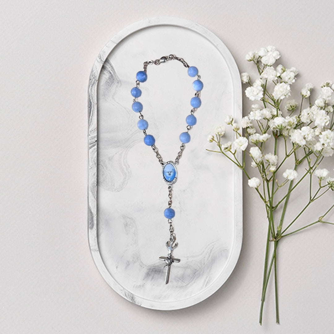 Light Blue Stone & Silver Car Rosary