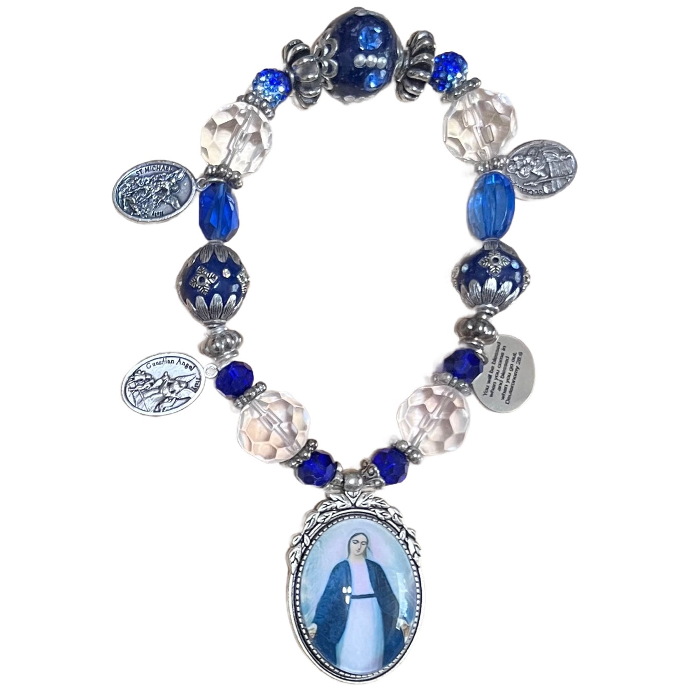 Our Lady of Grace Door Blessing, Silver, Blue, & Clear Crystals