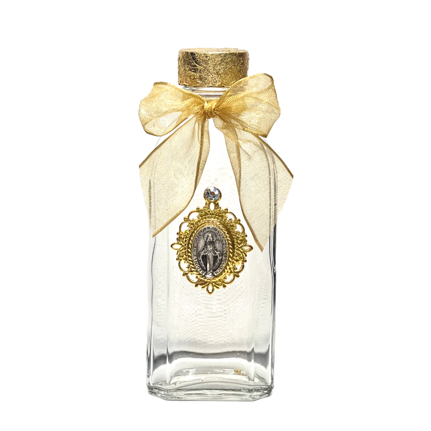 Miraculous Medal Holy Water Bottle, Silver Over Gold, Vintage, Small