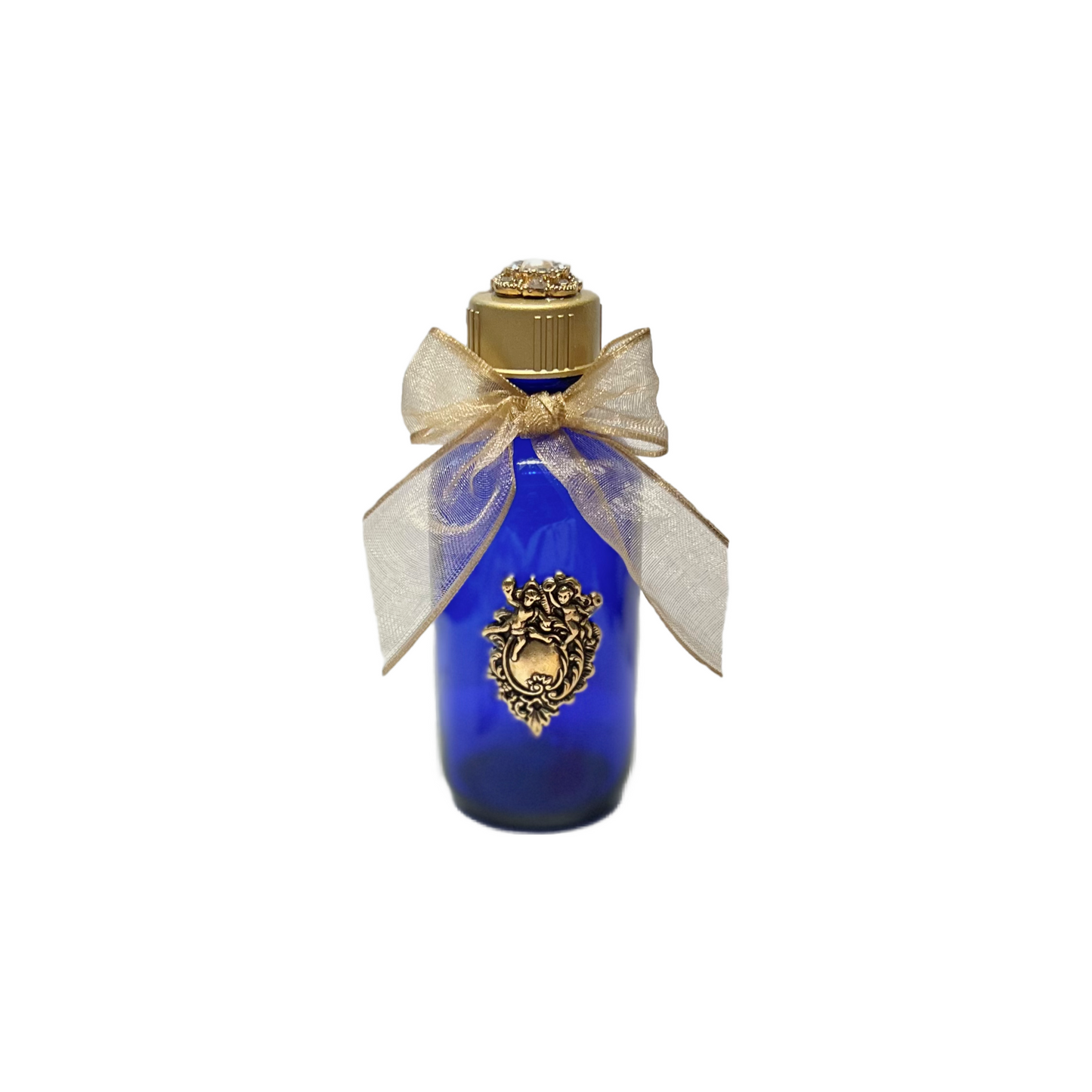 Angels or Cherubs Holy Water Bottle, Cobalt Blue, Small