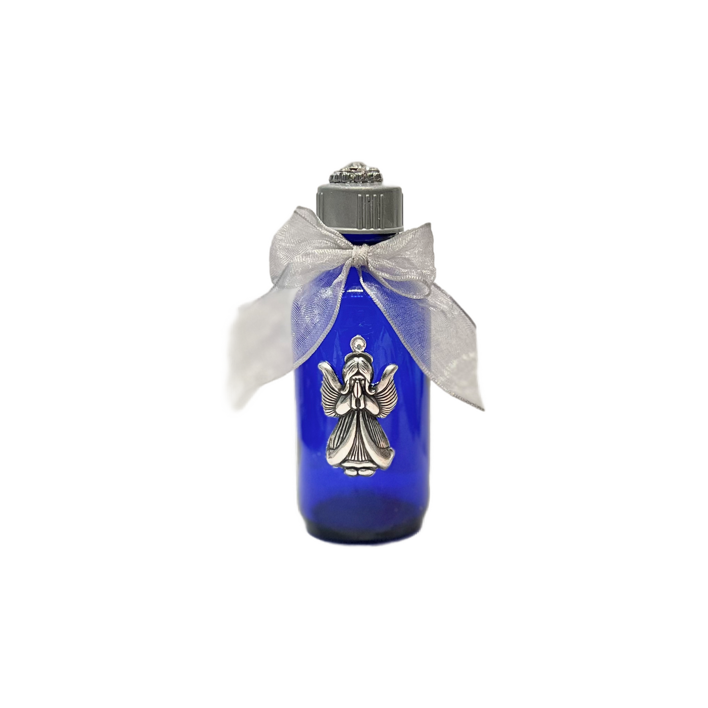 Angels or Cherubs Holy Water Bottle, Cobalt Blue, Small