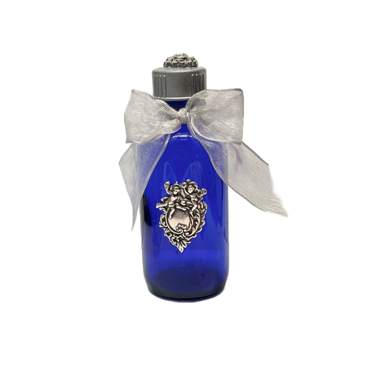 Angels or Cherubs Holy Water Bottle, Cobalt Blue, Small