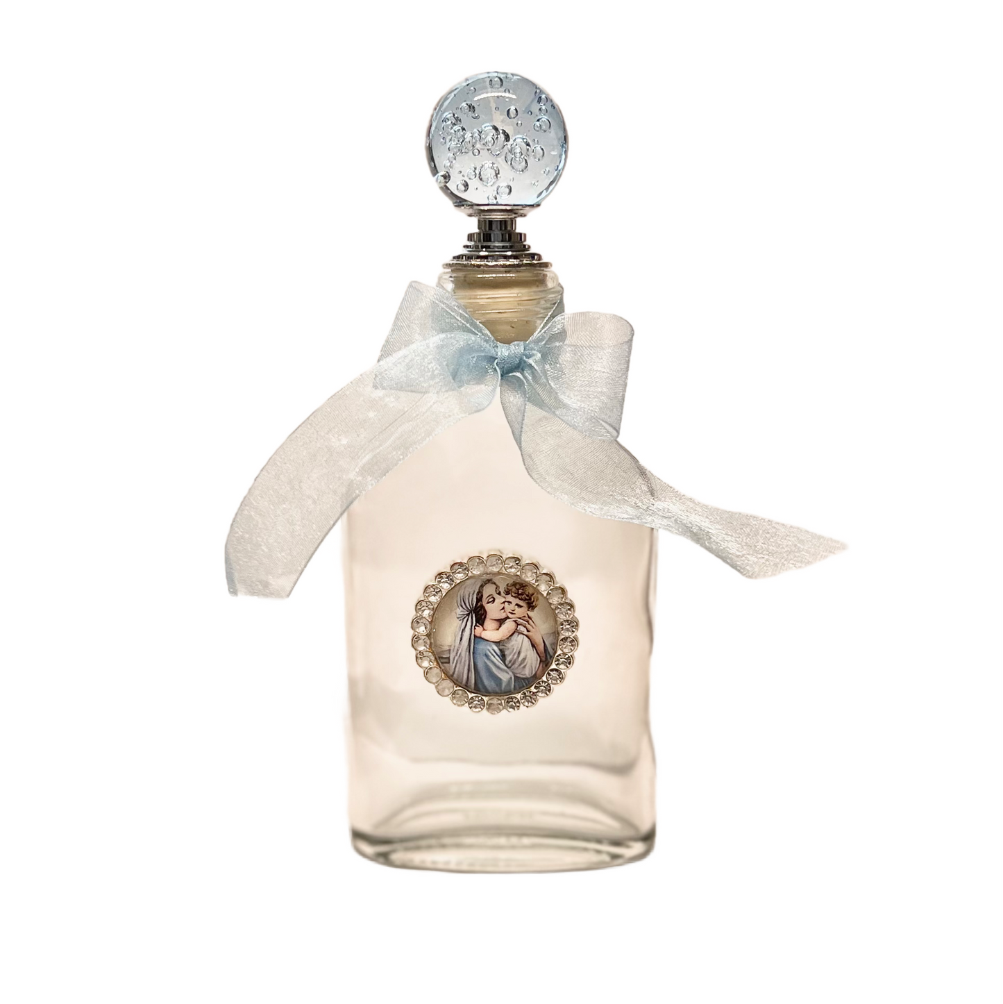 Blessed Mother & Infant Jesus Holy Water Bottle in Blue, Small