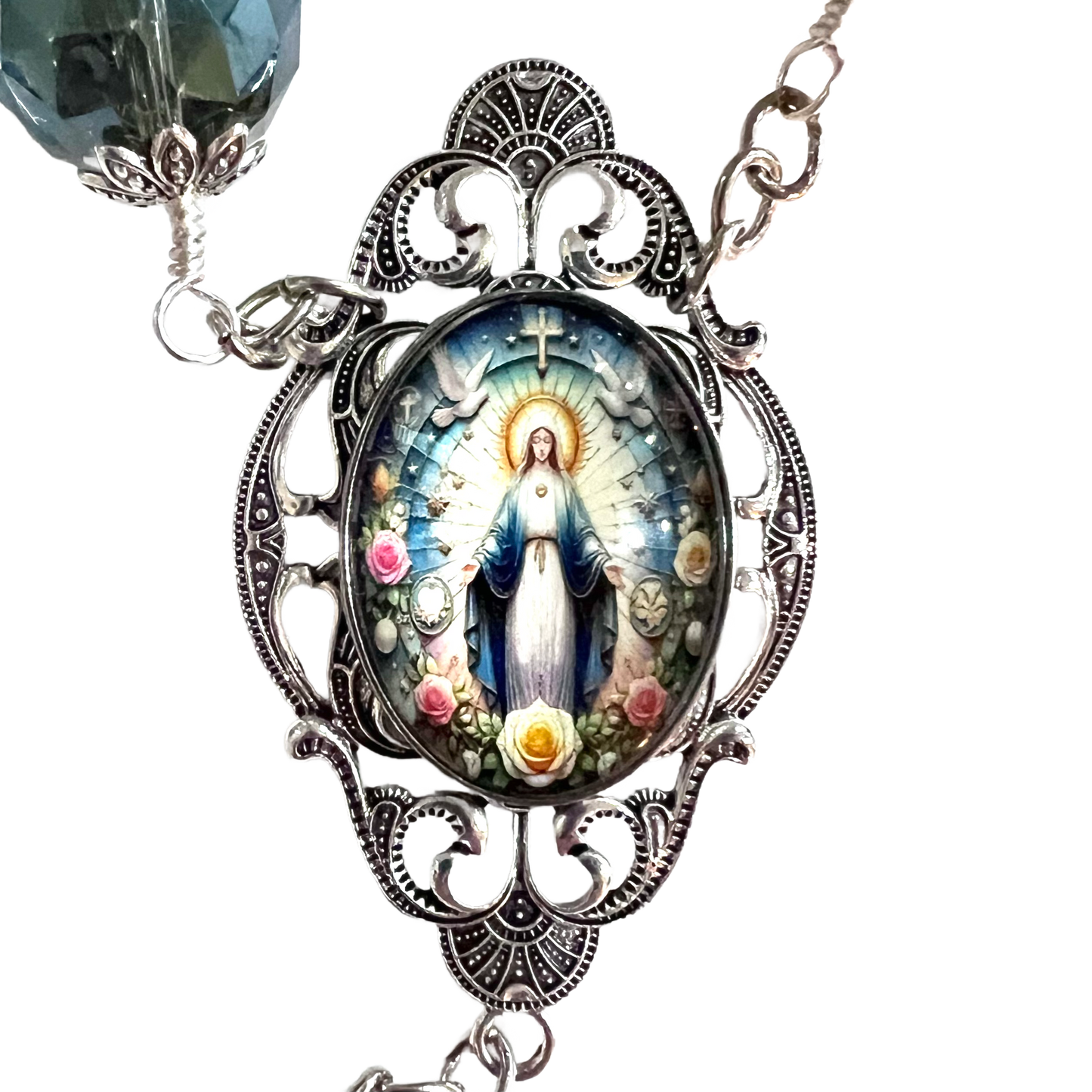 Our Lady of Grace Table Rosary, One Decade, Large, Silver