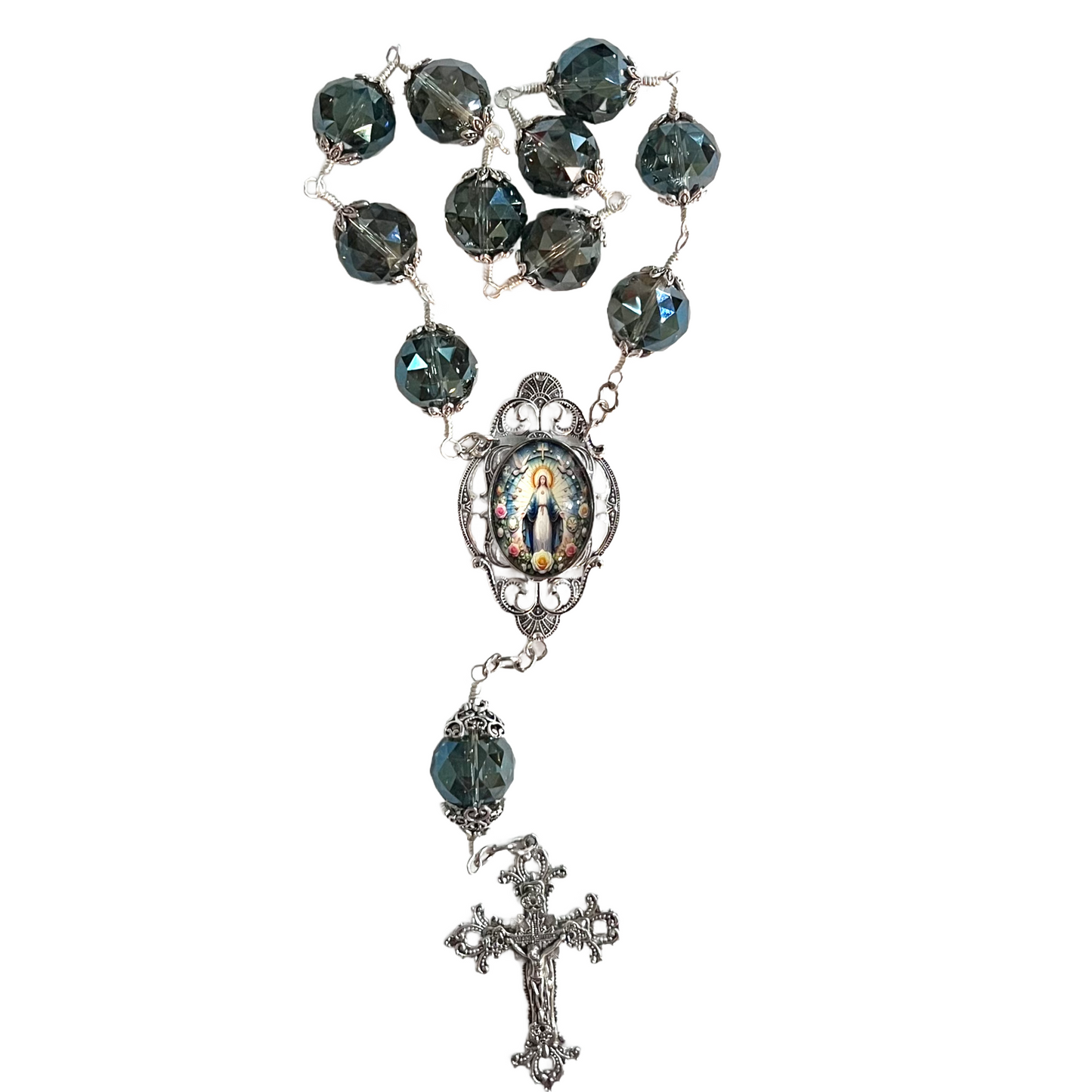 Our Lady of Grace Table Rosary, One Decade, Large, Silver