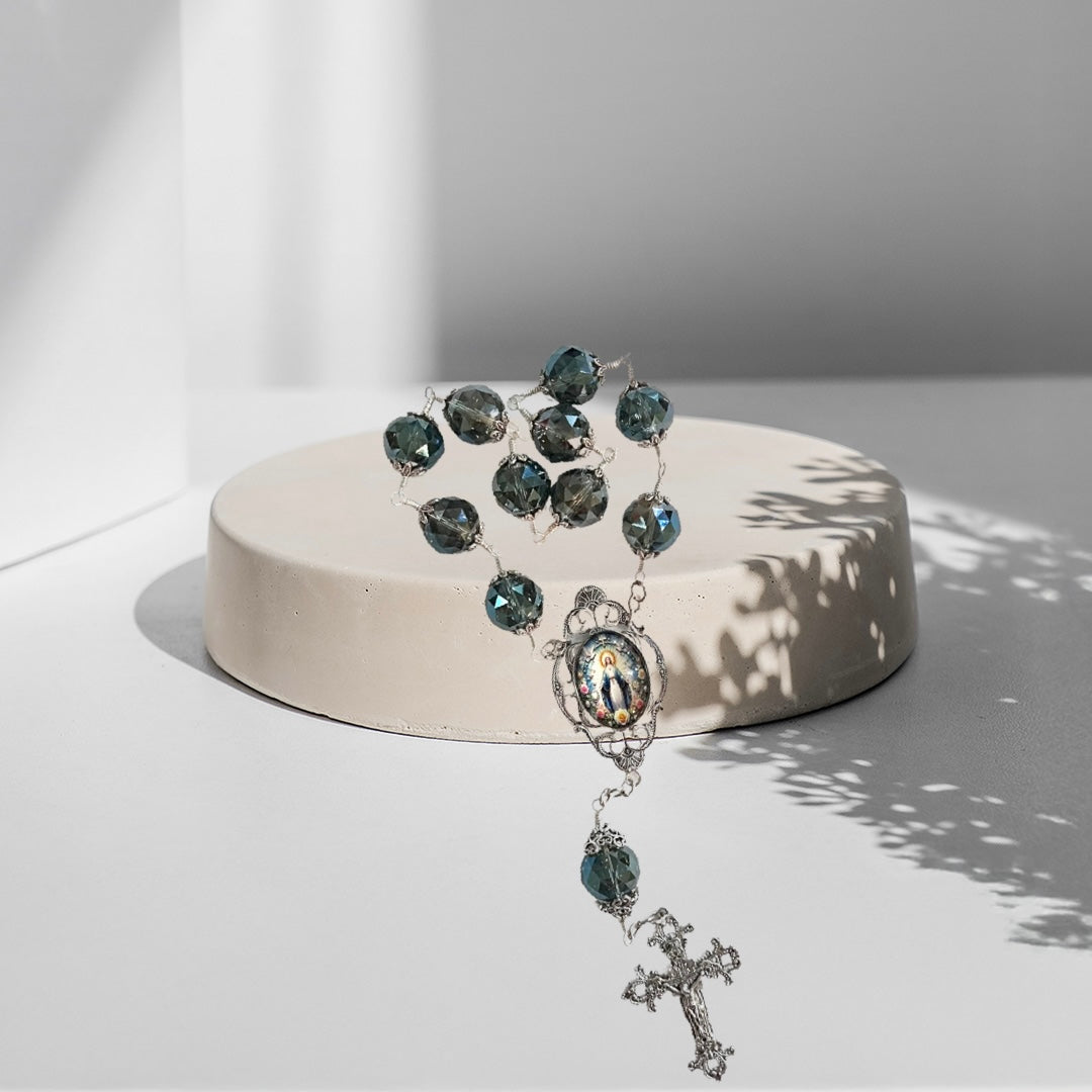 Our Lady of Grace Table Rosary, One Decade, Large, Silver
