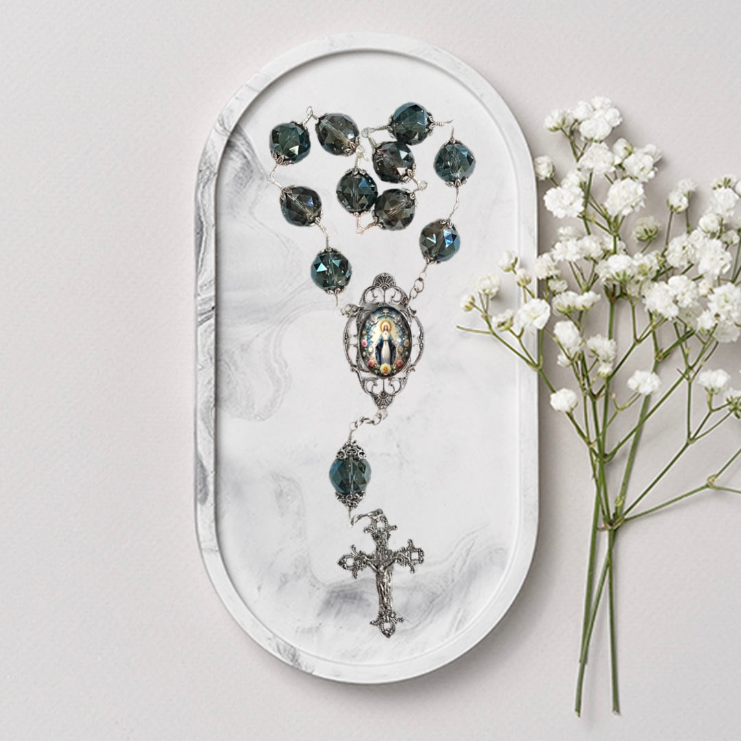 Our Lady of Grace Table Rosary, One Decade, Large, Silver