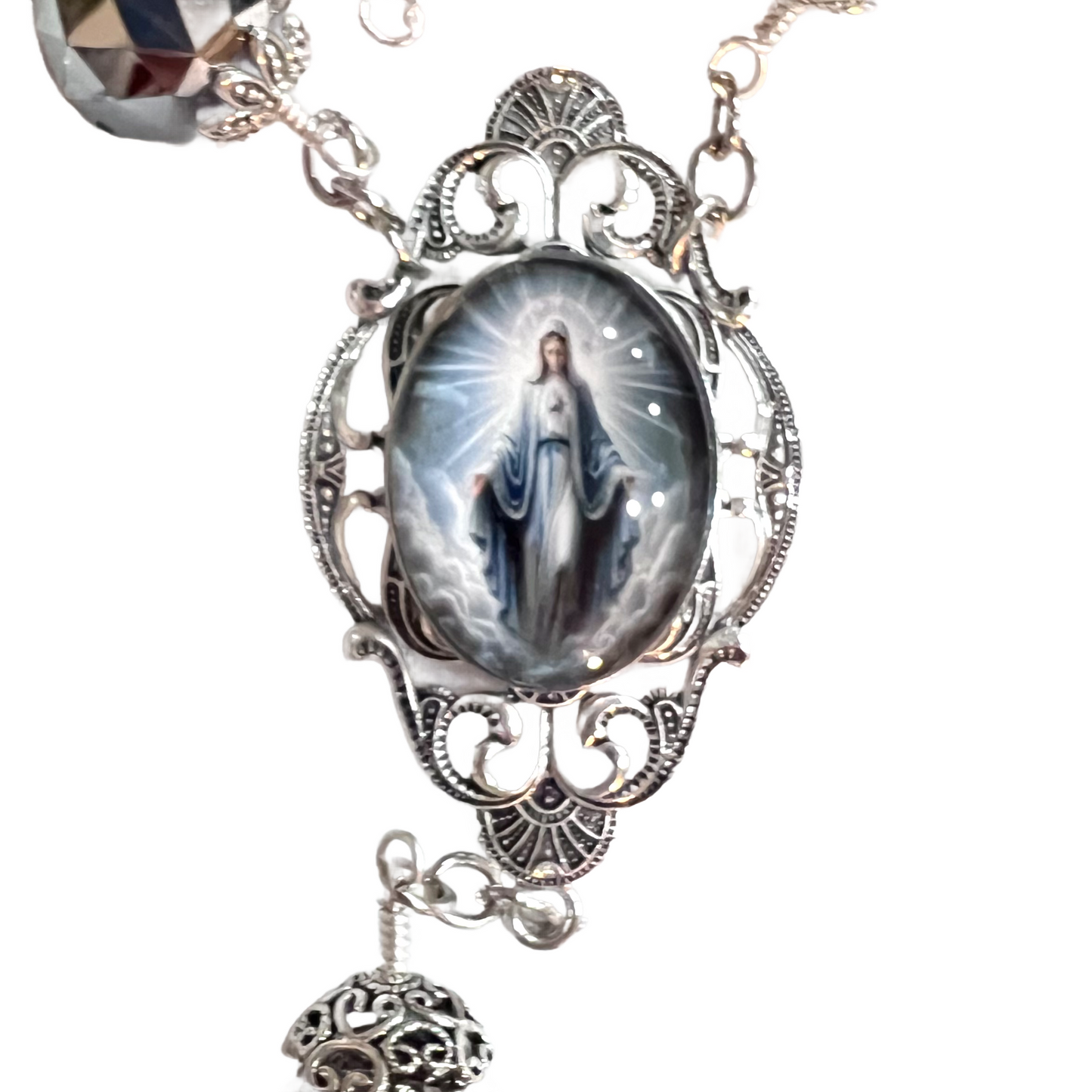 Our Lady of Grace Table Rosary, One Decade, Large, Gunmetal & Silver