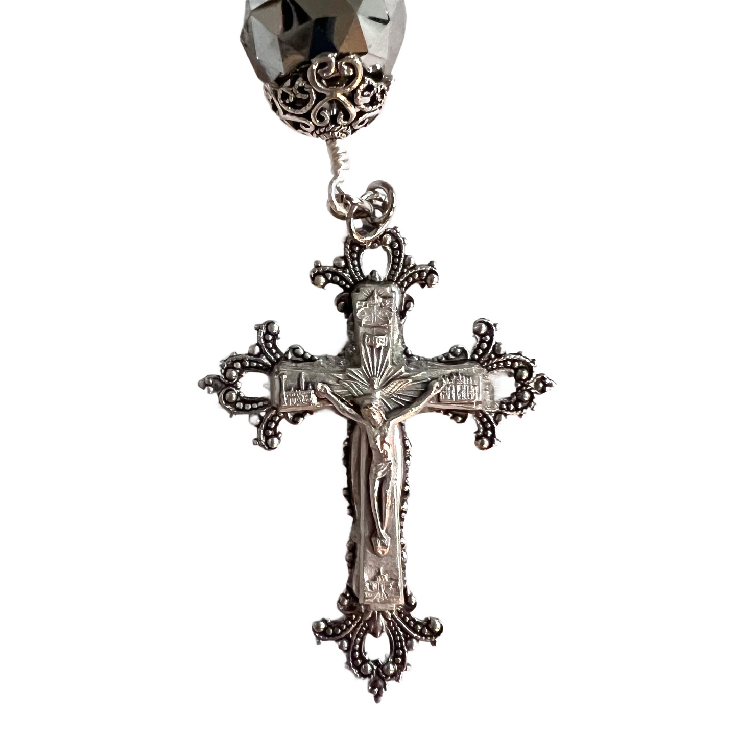 Our Lady of Grace Table Rosary, One Decade, Large, Gunmetal & Silver