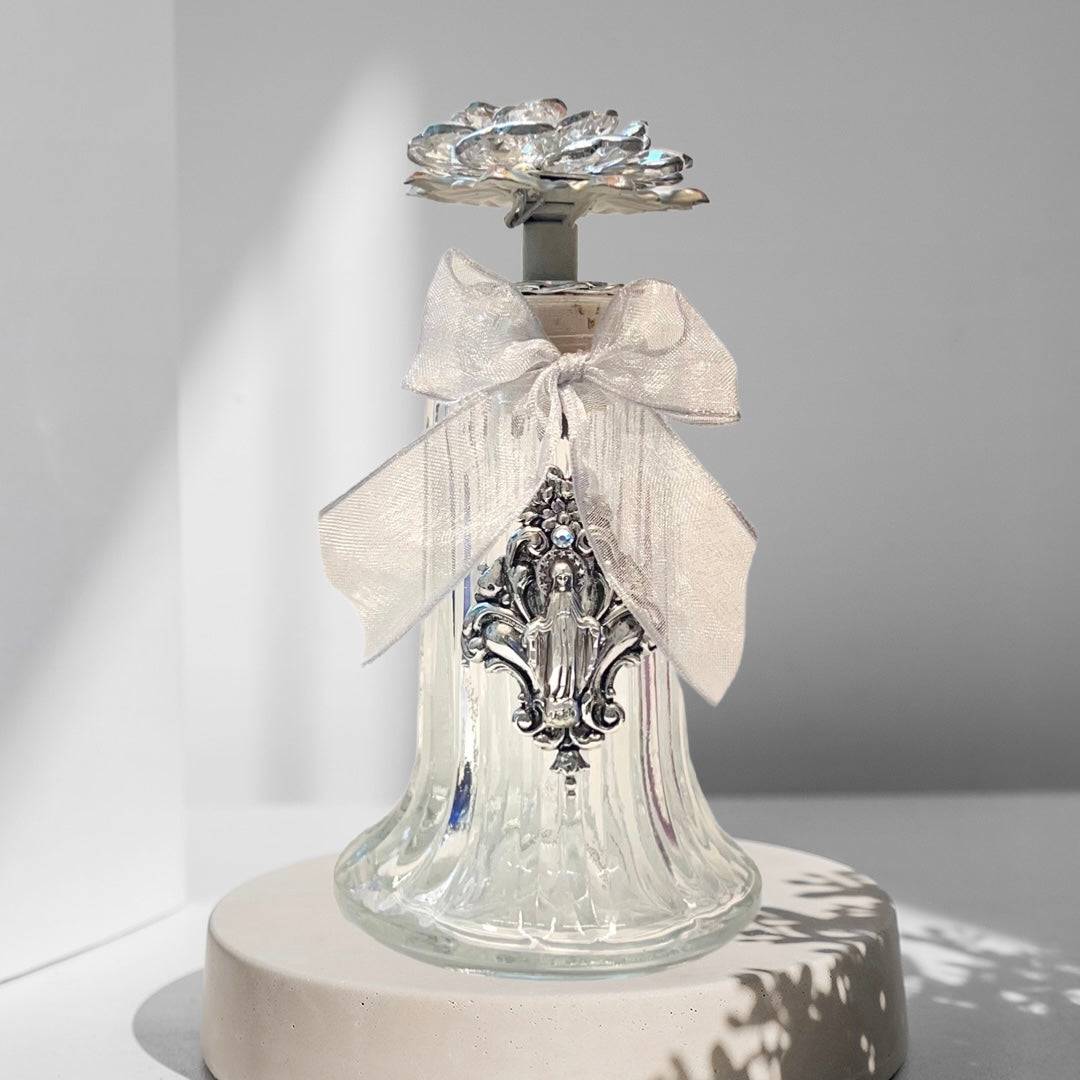 Our Lady of Grace Holy Water Bottle, Fleur de Lis, Silver