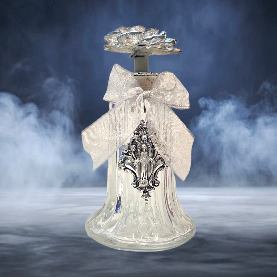 Our Lady of Grace Holy Water Bottle, Fleur de Lis, Silver
