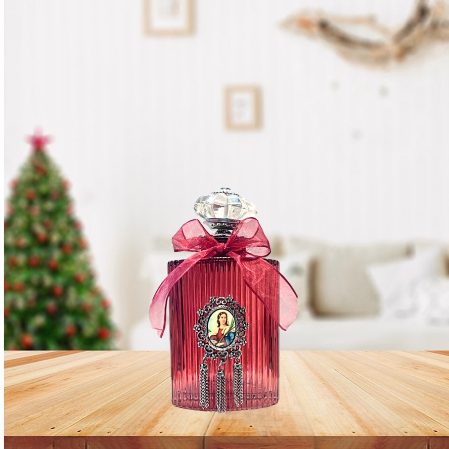 St. Lucy Holy Water Bottle, Red & Silver