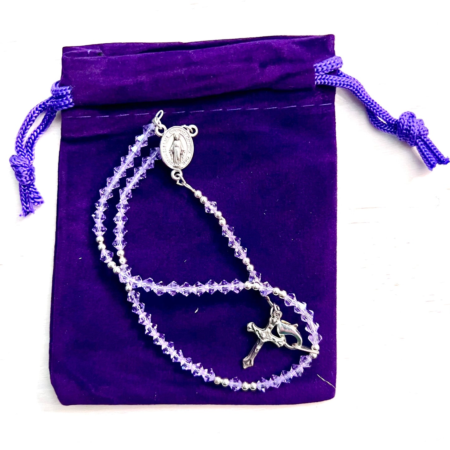 Miraculous Medal Rosary Bracelet, Silver, Violet Preciosa Czech Crystal