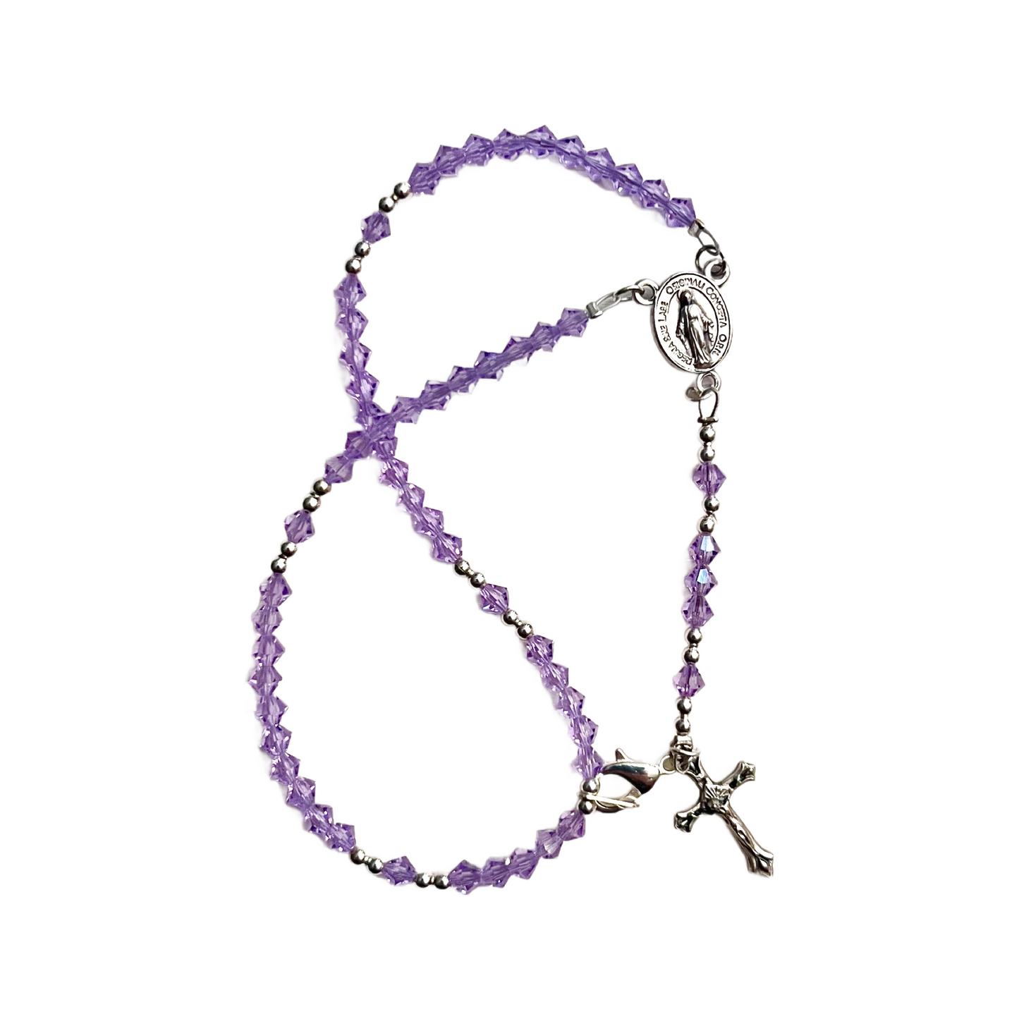 Miraculous Medal Rosary Bracelet, Silver, Violet Preciosa Czech Crystal