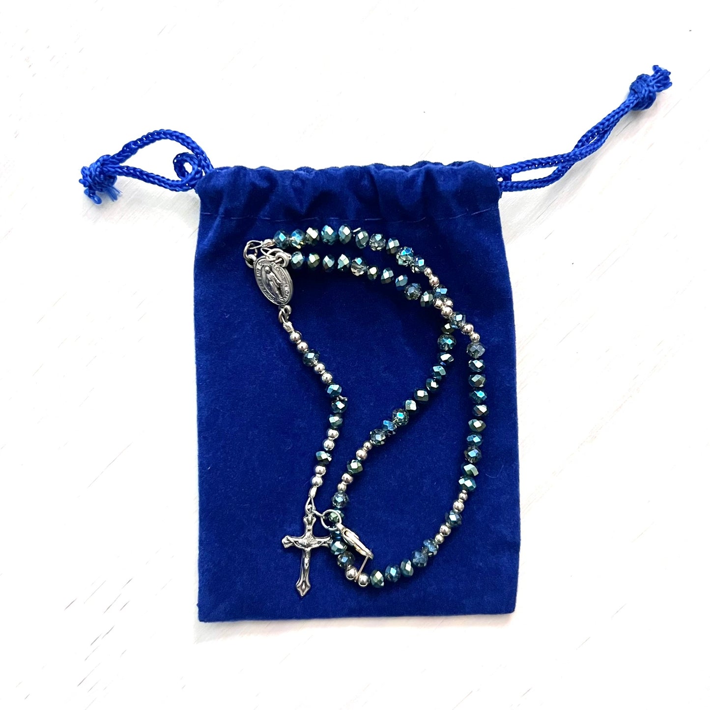 Miraculous Medal Rosary Bracelet, Silver & Blue
