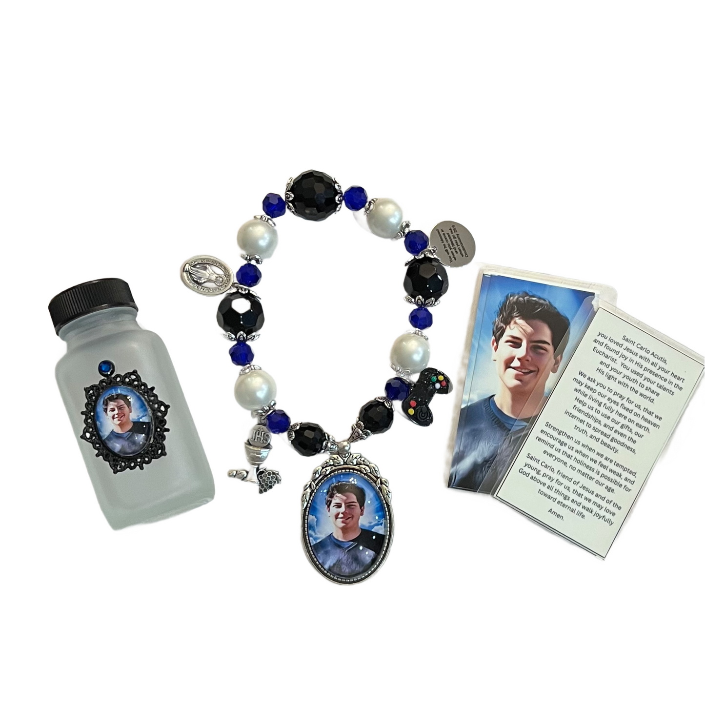 Saint Carlo Acutis Holy Water Bottle, Frost and Black