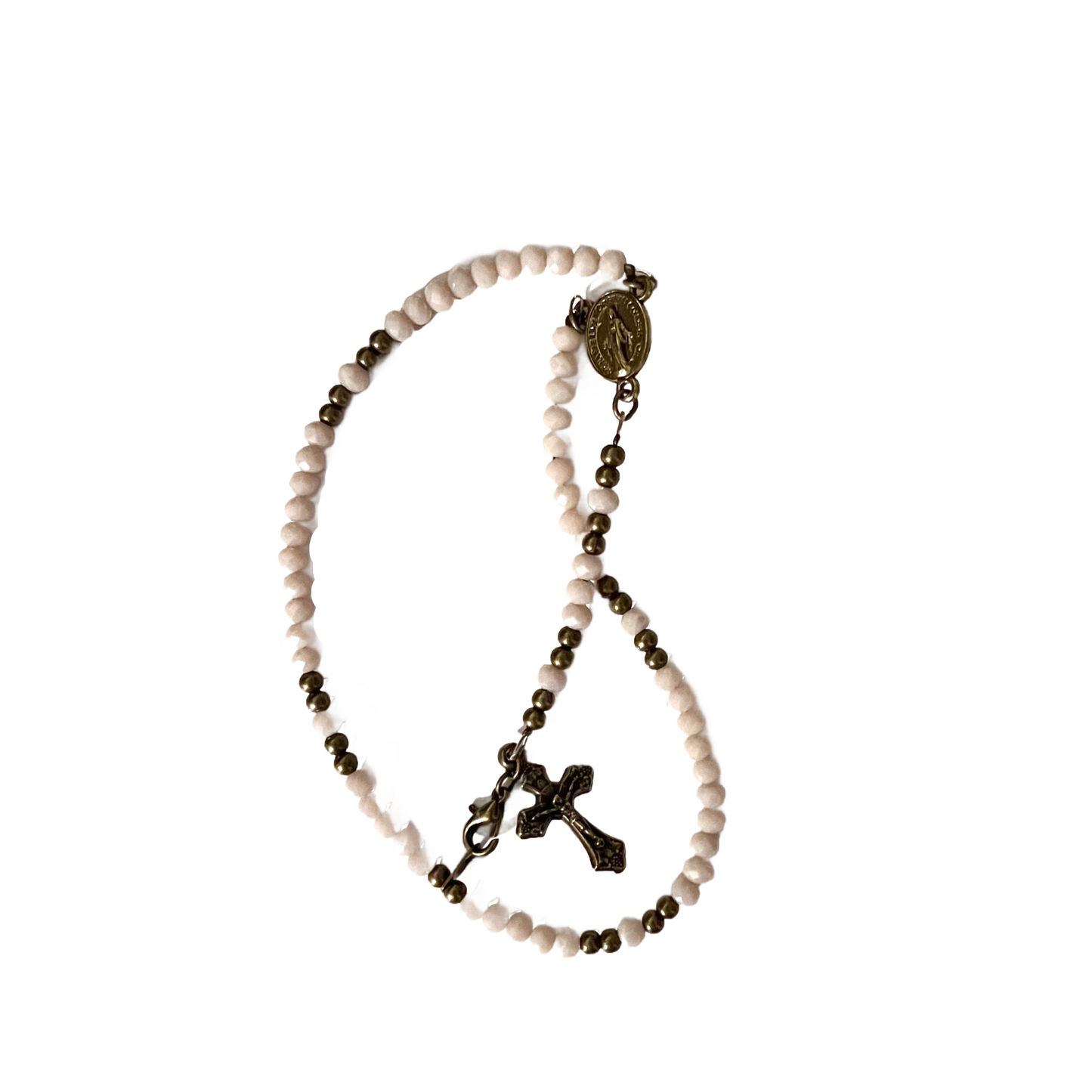 St. Benedict Rosary Bracelet, Copper, Beige Opaque Beads