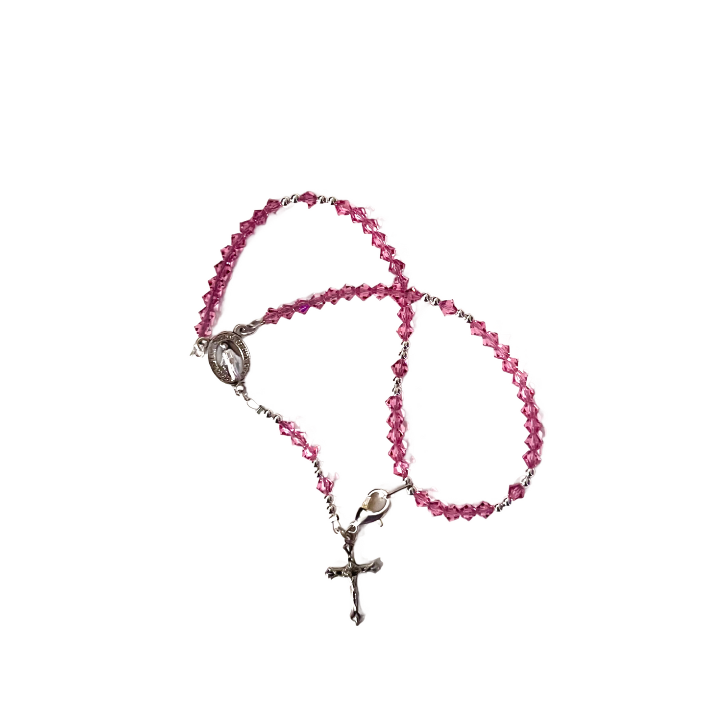 Miraculous Medal Rosary Bracelet, Silver, Rose Preciosa Czech Crystal