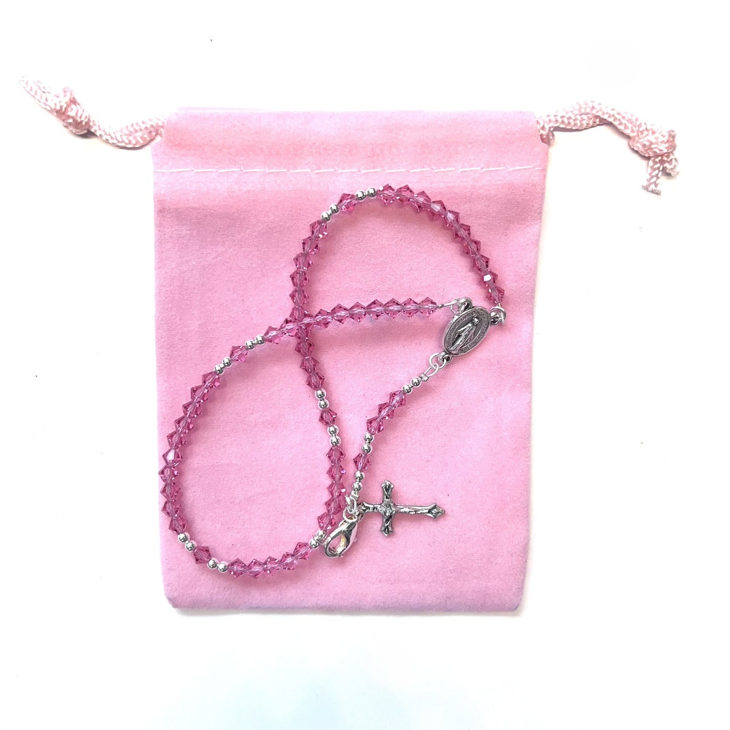 Miraculous Medal Rosary Bracelet, Silver, Rose Preciosa Czech Crystal