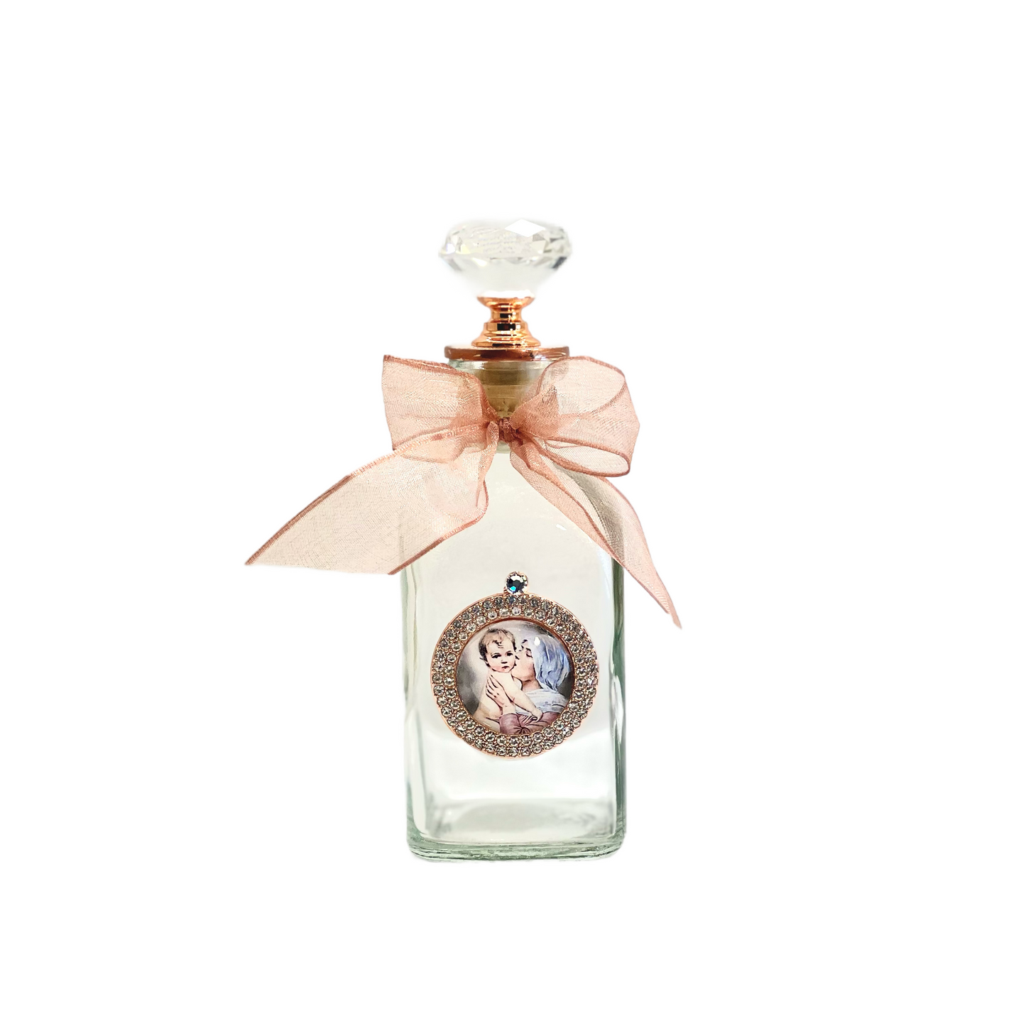 Our Lady & Infant Jesus Holy Water Bottle, Rose Gold, Small