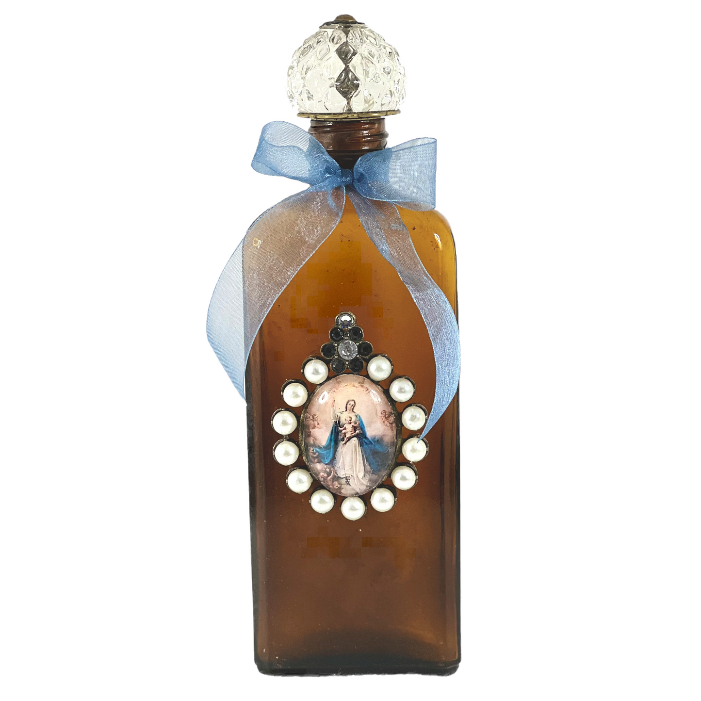 Our Lady Queen of Heaven Holy Water Bottle, Amber