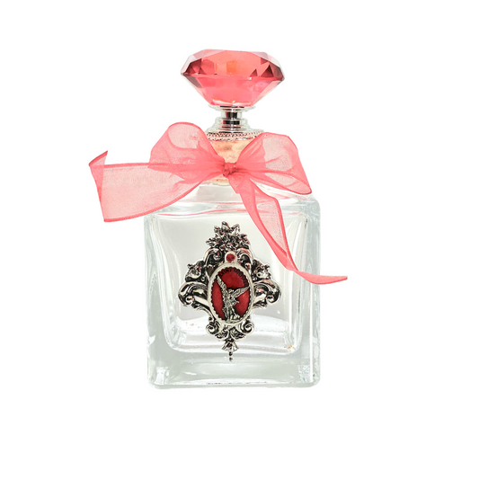 St. Michael Holy Water Bottle, Silver & Red, Large Square