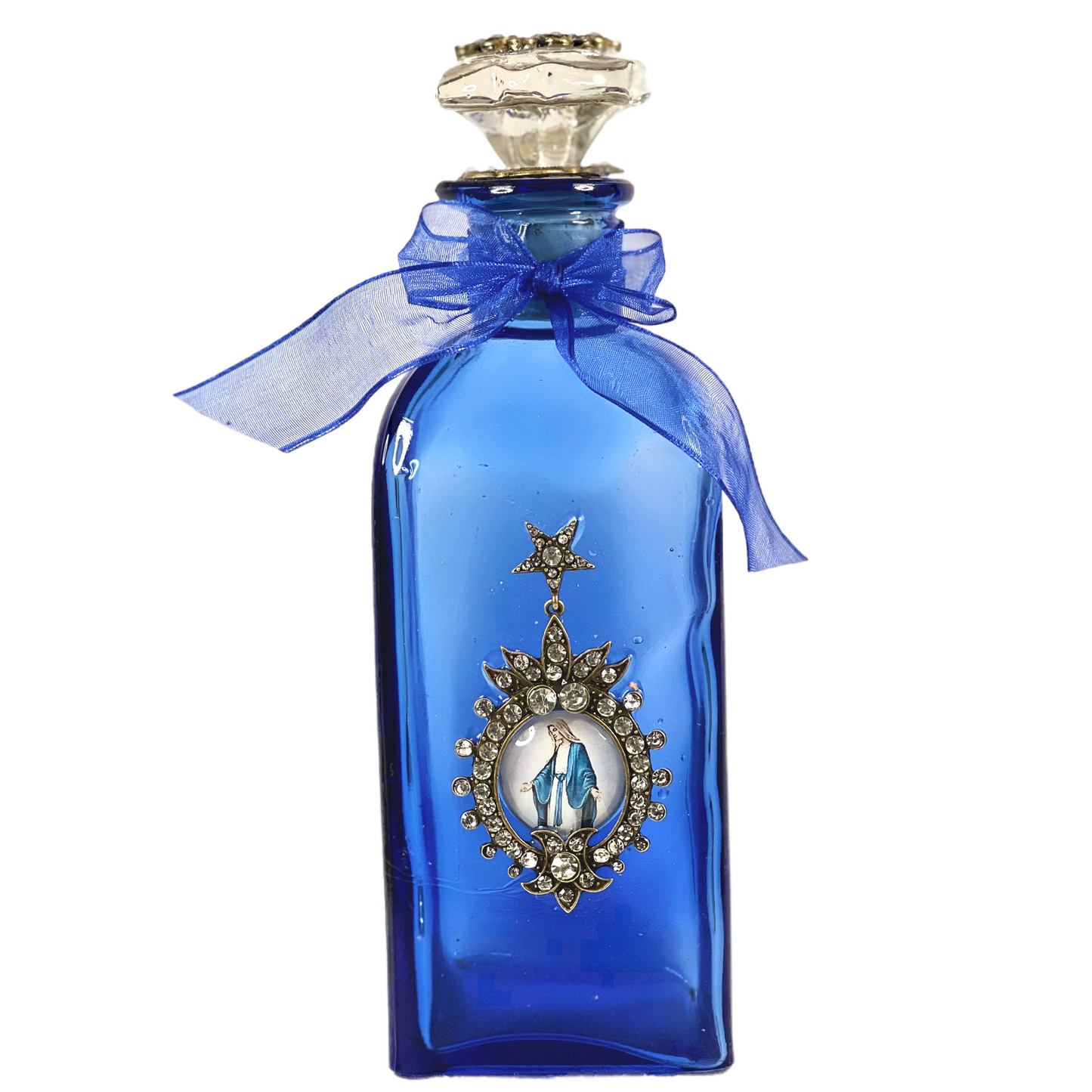 Our Lady of Grace Holy Water Bottle, Cobalt Blue, Dark, Extra Large