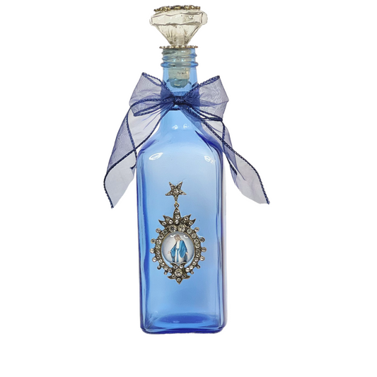 Our Lady of Grace Holy Water Bottle, Light Cobalt Blue, Extra Large