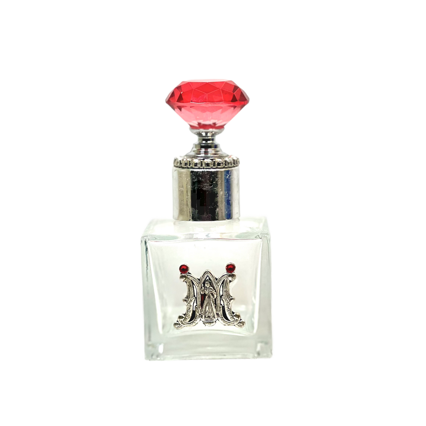 Marian Divine Mercy Holy Water Bottle, Silver & Red, Small Square
