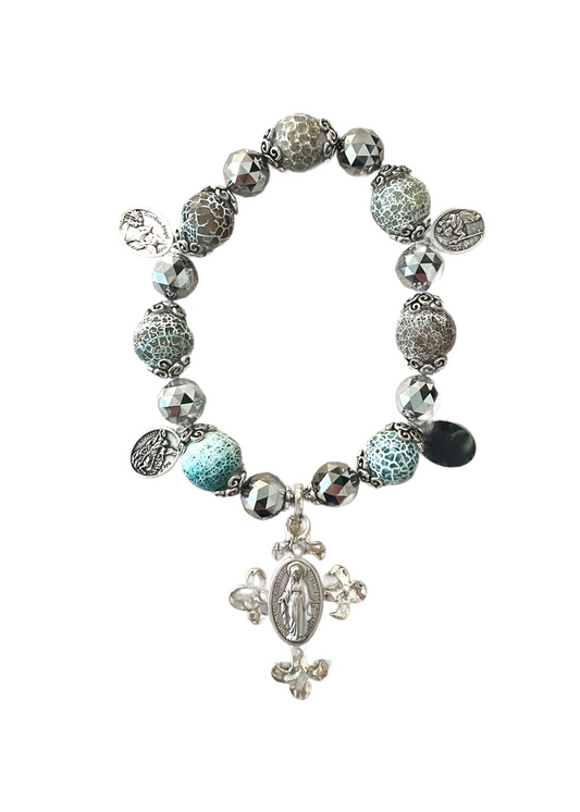 Miraculous Medal on Cross Door Blessing, Gray & Silver