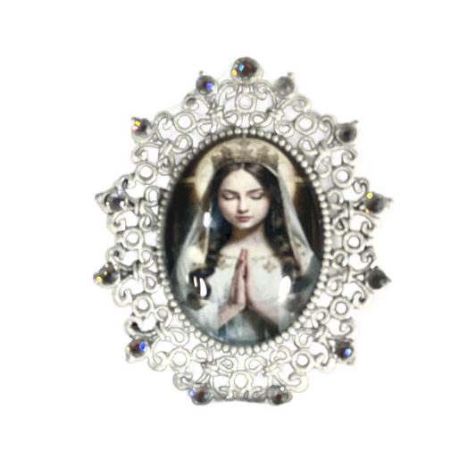 Blessed Virgin Mary Child Magnet, White & Silver